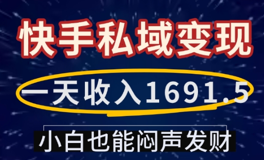 一天收入1691.5，快手私域变现，小白也能闷声发财-DE云网创
