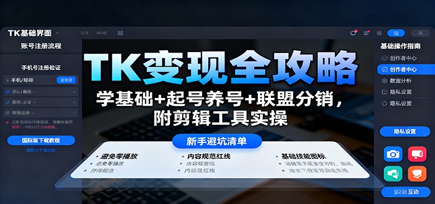 TK变现全攻略：学基础+起号养号+联盟分销，附剪辑工具实操-DE云网创