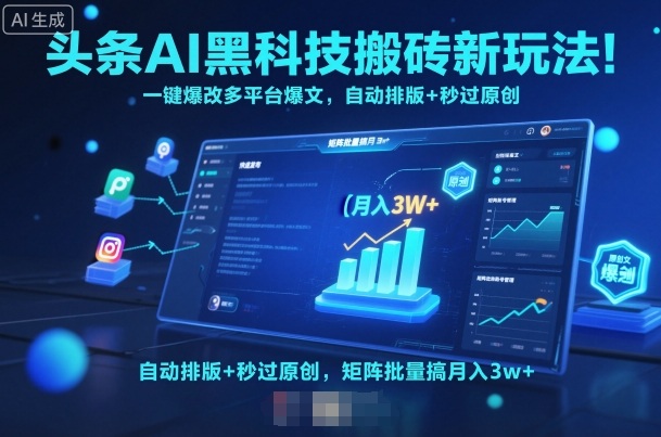 头条AI黑科技搬砖新玩法！一键爆改多平台爆文，自动排版+秒过原创，矩阵批量搞月入3w+【揭秘】-DE云网创