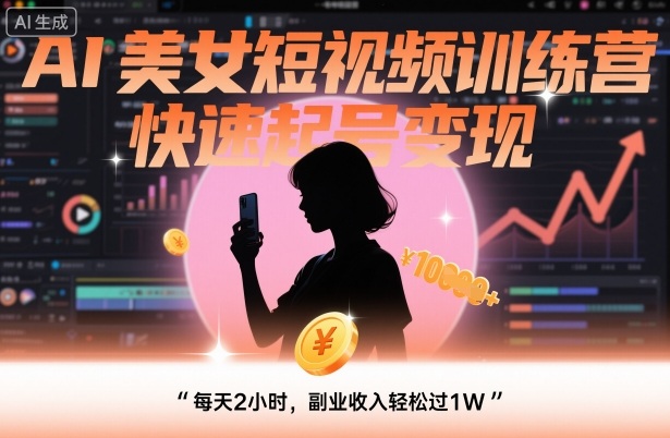 AI美女短视频训练营，快速起号变现，每天2小时，副业收入轻松过1W-DE云网创