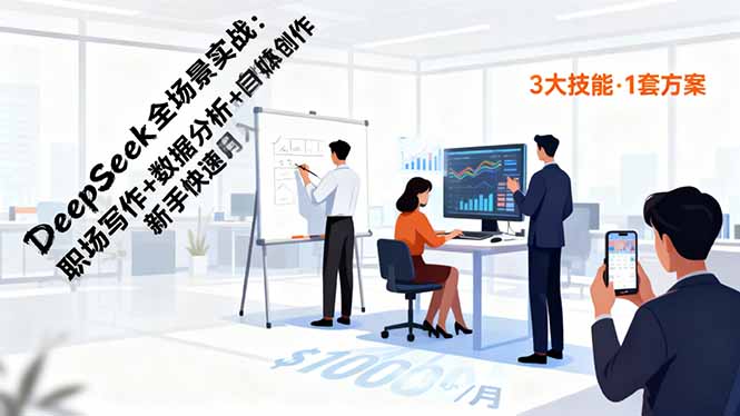 DeepSeek全场景实战:职场写作+数据分析+自媒体创作,新手快速月入过万-DE云网创