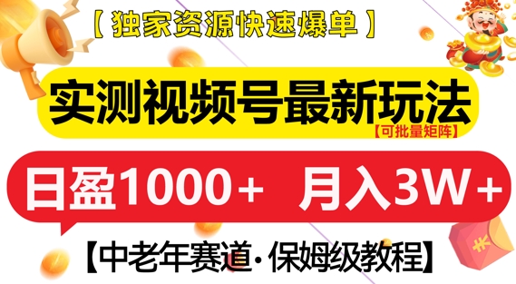 实测视频号最新玩法,中老年赛道,独家资源,月入过W+【揭秘】-DE云网创