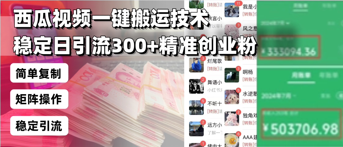 （13961期）西瓜视频一键搬运技术，稳定日引流300+精准创业粉，简单可复制给团队，…-DE云网创