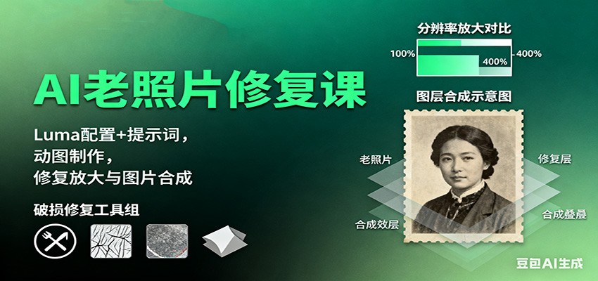 AI老照片修复课:Luma配置+提示词,动图制作,修复放大与图片合成-DE云网创