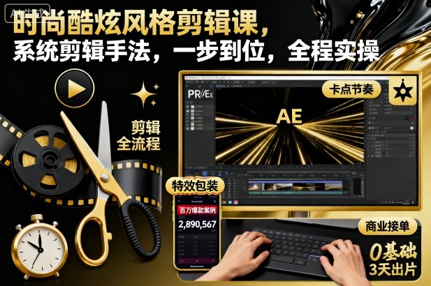 时尚酷炫风格剪辑课,系统剪辑手法,一步到位,全程实操-DE云网创