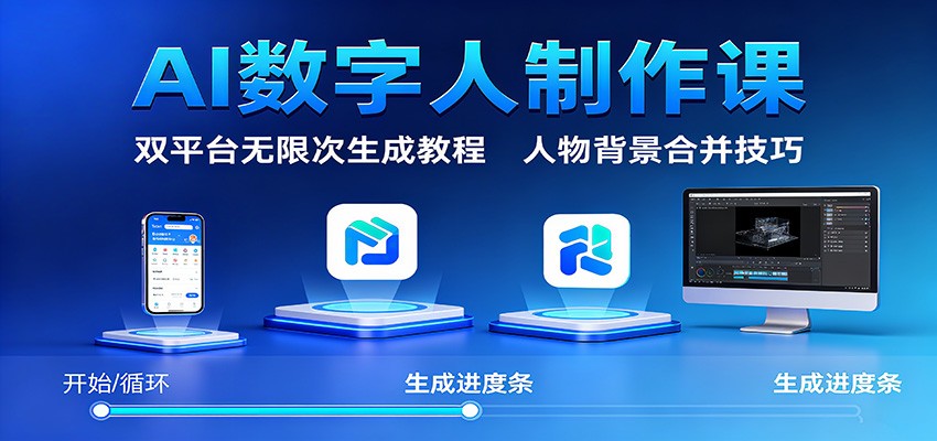AI数字人制作课:双平台无限次生成教程,人物背景合并技巧-DE云网创