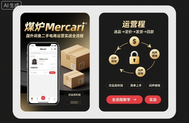 煤炉Mercari国外闲鱼二手电商运营实战全流程，仿品高利润，简单上手，闷声搞钱-DE云网创