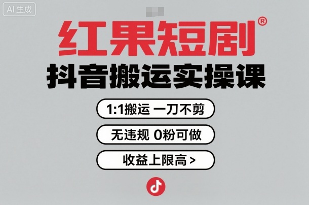 红果短剧拉新之抖音搬运实操课，1：1搬运，一刀不剪，无违规，0粉可做，收益上限高-DE云网创