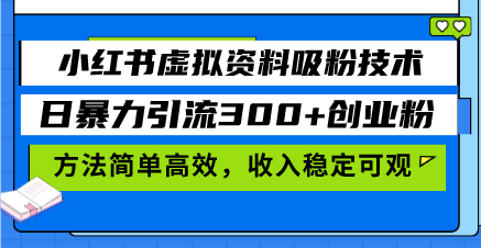 （13345期）小红书虚拟资料吸粉技术，日暴力引流300+创业粉，方法简单高效，收入稳…-DE云网创