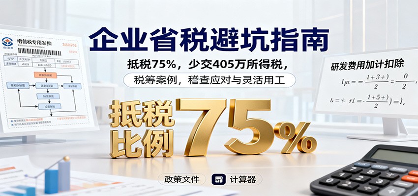 企业省税避坑指南：抵税75%，少交405万所得税，税筹案例，稽查应对与灵活用工-DE云网创