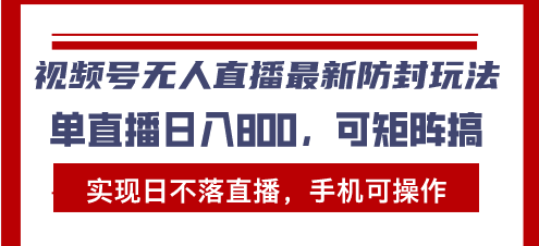 （13377期）视频号无人直播最新防封玩法，实现日不落直播，手机可操作，单直播日入…-DE云网创