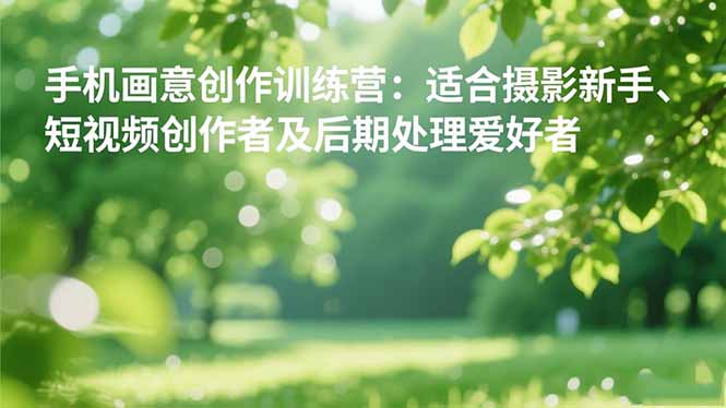 手机摄影之画意创作训练营：适合摄影新手、短视频创作者及后期处理爱好者-DE云网创