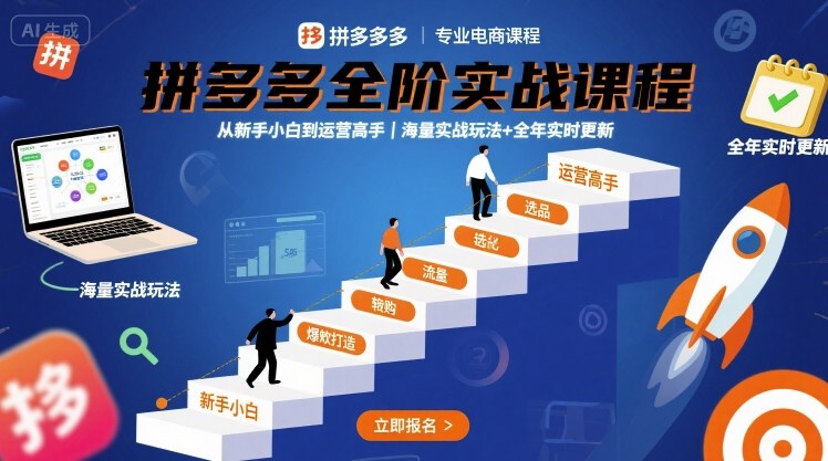 拼多多全阶实战课程，从新手小白到运营高手，海量实战玩法+全年实时更新【2025年10月更新】-DE云网创