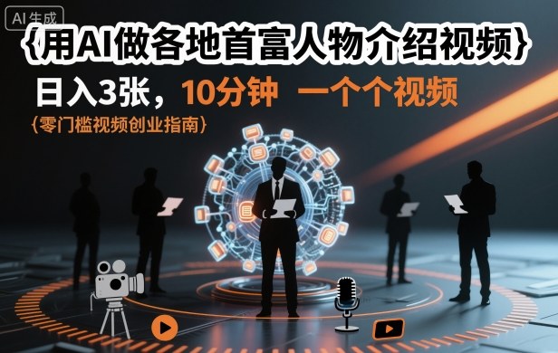 用AI做各地首富人物介绍视频，日入3张，10分钟一个视频-DE云网创