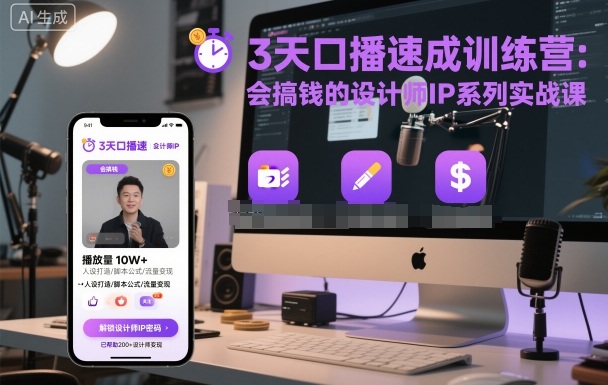 3天口播速成训练营，会搞钱的设计师IP系列实战课-DE云网创