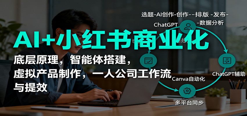 AI+小红书商业化，底层原理，智能体搭建，虚拟产品制作，一人公司工作流与提效-DE云网创