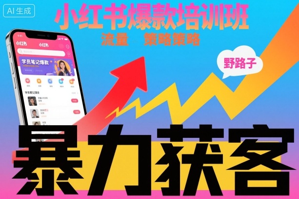 小红书爆款培训班，小红书获客野路子流量打法，暴力持续获客-DE云网创