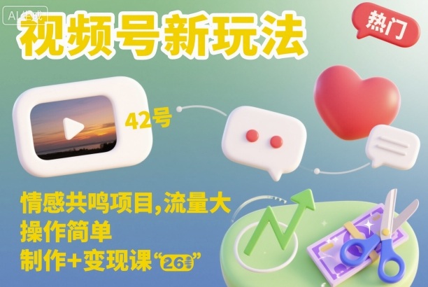视频号新玩法，情感共鸣项目，流量大，操作简单，制作+变现课-DE云网创